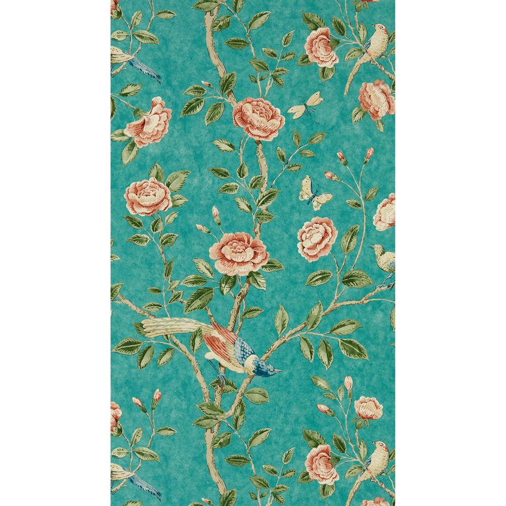 Andhara Floral Wallpaper 216796 by Sanderson in Teal Turmeric